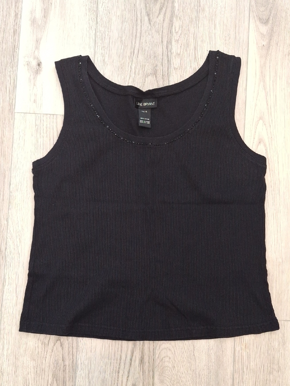 Vintage Lane Bryant Black Ribbed Tank with Beaded Scoop Neck